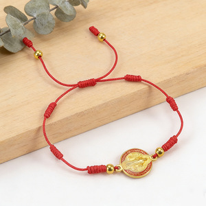 Pulsera Católica Tejida de Cuerda Roja de San Benito, Regalo Religioso, Pulsera de la Virgen María en Stock - Product Image 3