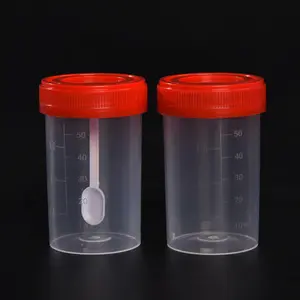 Contenitore per sgabello per campioni di urina in polipropilene sterile monouso in plastica medica da 60ml con cucchiaio