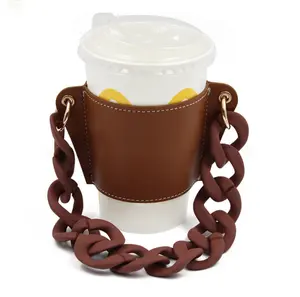 Factory Hot Koop Lederen Koffie Cup Verpakking Mouw Mode Afneembare Acryl Ketting Band Cup Cover Instock