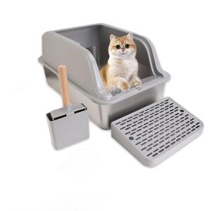 Übergroße Katzentoilette aus Edelstahl - Leicht zu reinigen, Antihaftbeschichteter Boden, Hoher Rand - Product Image 2