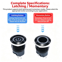 Interrupteur à bouton-poussoir en métal anodisé noir éclairé par LED ronde, 12 16 19 22 MM, interrupteur à bouton d'alimentation momentané et à enclenchement