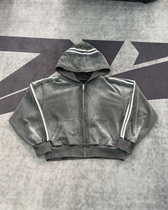 Felpa con cappuccio e zip con stampa grafica retrò, felpa con cappuccio streetwear effetto distressed con stampa DTG, stile <span class=keywords><strong>rock</strong></span> vintage da uomo - Product Image 2