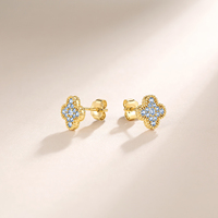 Boucles d'oreilles clous en argent sterling S925 avec moissanite 0,34 CTW, motif trèfle à quatre feuilles, pavé, bijoux fins pour femme