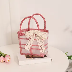 Schattig Ontwerp Pp Geweven Handtassen Voor Meisjes Mode Winkelen Hete Verkoop Schattige Portemonnees Plastic Handgemaakte Transparante Waterdichte Tas - Product Image 3