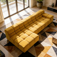 Sofá Seccional Modular Moderno de Terciopelo Tufted Amarillo, Conjunto de Muebles de Sala de Estar de Lujo, Sofá Cama Cubo Nube