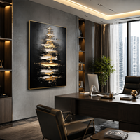 Décoration d'intérieur, œuvre d'art abstraite dorée et noire faite à la main, peinture en plâtre Wabi Sabi, art mural moderne texturé 3D sur toile