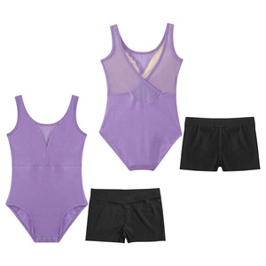 Justaucorps et short de danse pour filles, en tissu extensible, <span class=keywords><strong>col</strong></span> en V, sans manches, 2 pièces, tenue de danse d'entraînement, ballet pour débutantes, personnalisable - Product Image 4