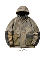 Parka cargo vintage personnalisée, coupe oversize, en tissu épais, avec capuche, style Dirty Spray, patchwork, multi-poches, bords effilochés, écologique et respirante