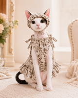 Robe pour chat de compagnie 2 en 1 style Hamolly à imprimé floral, ourlet à volants délicats avec bonnet décoratif assorti, vêtements pour usage quotidien