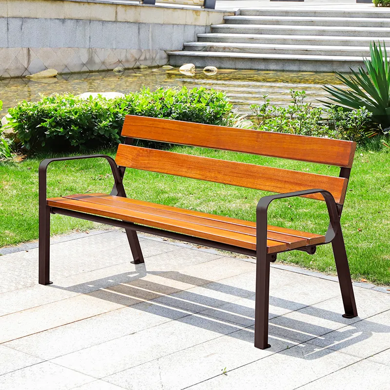 180cm lange Teak Holz Garten Wartes tuhl Outdoor Bank Beine Aluminium Massivholz Lamellen Sitz für Park Street öffentliche Möbel