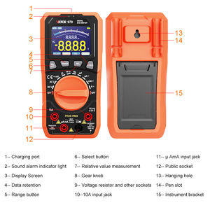 มัลติมิเตอร์ดิจิตอล VICTOR 970 True RMS, 5999 ค่าการวัด, หน้าจอสี 2.4 นิ้ว, แบตเตอรี่ลิเธียม, เครื่องทดสอบความจุไฟฟ้า CAT II 600V 60mF - Product Image 6