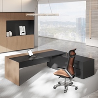 Bureau de direction moderne en forme de L, table de patron en bois de luxe, poste de travail de PDG avec armoire de rangement latérale, durable, facile à assembler