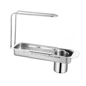 Stainless Steel <b>Kitchen</b> Sink <b>Storage</b> Rack With Tray Hanging Draining Rack For Dishcloths Sponges And Steel Wool - Product Image 1