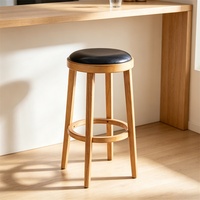 Tabouret de bar rond en bois et cuir PU pour usage commercial, idéal pour îlot de cuisine, petit-déjeuner, salle à manger, chaise de comptoir en bois