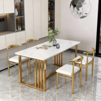 Table à manger en pierre frittée de luxe nordique - Ensemble table et chaises rectangulaire moderne pour petit appartement, réunion