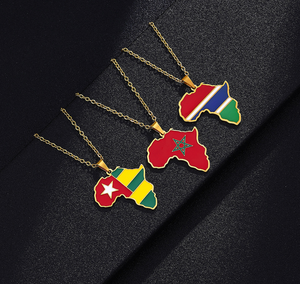 Collier en acier inoxydable personnalisé avec pendentif carte de la région d'Afrique (Égypte, Ouganda) et drapeau, bijoux fantaisie en gros - Product Image 1
