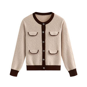 Suéter Cárdigan de Lana 100% Tejido con Bloques de Color en Contraste, Estilo Parisino de Lujo para Mujer, OEM ODM, para Primavera - Product Image 4