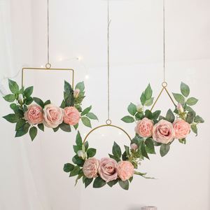 Couronne de fleurs artificielles personnalisée, rose blanche, anneau métallique, décoration murale pour mariage, décoration de porte d'entrée - Product Image 2