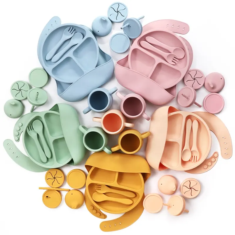 Wellfine Custom 2023 i più venduti forniture per bambini Set di alimentazione per neonati in Silicone Set di piatti per neonati regalo