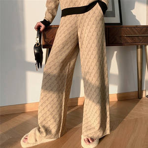 Primavera Autunno delle Donne 2 Pezzi Set Manica Lunga lettera stampa Maglia Maglione Pullover Top e Pantaloni Gamba Larga Tuta - Product Image 4