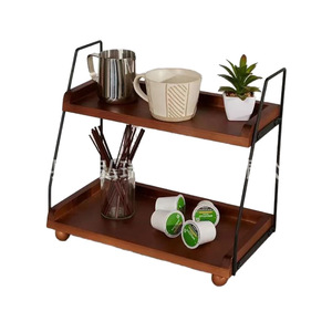 Support de rangement de bureau rétro en bois, porte-tasses double couche, organisateur de condiments pour comptoir de cuisine domestique. - Product Image 2
