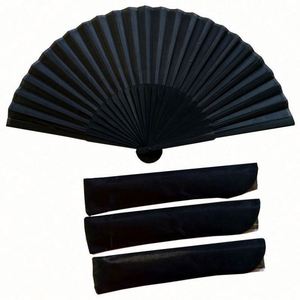 Éventail pliant personnalisé avec technique de peinture sur mesure, blanc et noir, fabriqué en polyester et tissu de bambou - Product Image 5