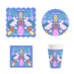 ชุดอุปกรณ์จัดงานเลี้ยงอีสเตอร์ DAMAI ลายกระต่าย ไข่ จาน ถ้วย ผ้าเช็ดปาก ช้อนส้อม ผ้าปูโต๊ะ ชุดภาชนะสำหรับงานเลี้ยงอีสเตอร์ - Product Image 6