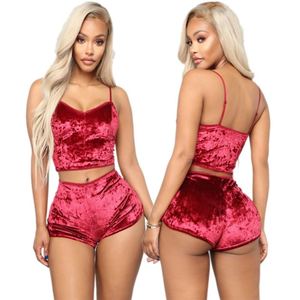Conjunto de Pijama de Terciopelo de 2 Piezas para Mujer, Modelo K187, Sexy, con Tirantes Finos y Pantalones Cortos de Terciopelo, Ropa de Dormir para Mujer, Conjunto para Fiesta de Pijamas - Product Image 2