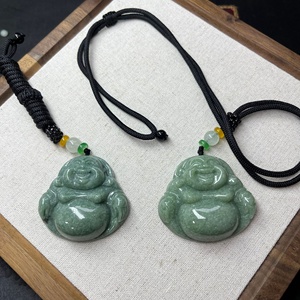 Tallado de gran tamaño 45mm verde Jadite Jade Laughing Buddha escultura colgante collar para hombres y mujeres - Product Image 2