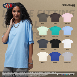 Vintage 230G de algodón puro grueso de gran tamaño hombro caído blanco negro suelto Unisex hombres camiseta para el verano - Product Image 4