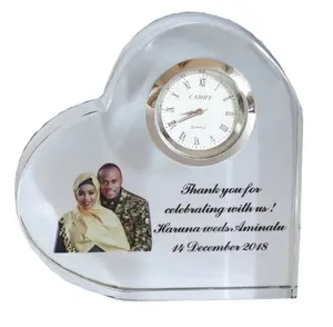 Reloj de decoración para el hogar, reloj de corazón de cristal personalizado por sublimación