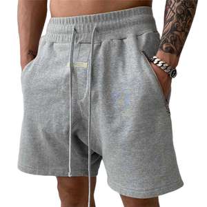 Pantalones cortos atléticos para hombre con bolsillos, secado rápido, transpirable, 100% algodón, cintura elástica, estilo informal, tela tejida - Product Image 1