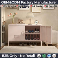 Armoire de rangement pour chaussures en métal rose poudré, casier d'entrée moderne en acier avec portes à persiennes, organisateur de couloir, mobilier de maison