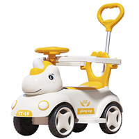 Voiture à bascule Licorne pour enfants avec barre de poussée et barrière de sécurité, poussette quatre roues pour bébé, chaise à bascule pour nourrisson, porteur enfant.