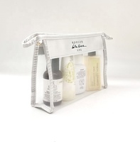 Pochette de maquillage réutilisable en nylon avec filet blanc et satin argenté personnalisé tendance, sac de voyage à fermeture éclair réutilisable