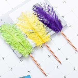 Vintage Ostrich <b>Feather</b> <b>Top</b> Twist Metal Ballpoint Pen, European Retro Plume Rotating Signature Pen Custom Logo - Product Image 1
