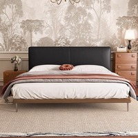 Lit Double de Style Antique Foshan chambre principale lit d'art en cuir noir rétro moderne à revêtement souple lit en bois massif