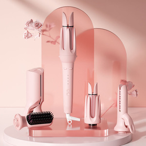 Fer à boucler automatique 5 en 1, styler ionique pour cheveux avec ions négatifs pour grandes boucles, usage domestique, couleur rose - Product Image 1