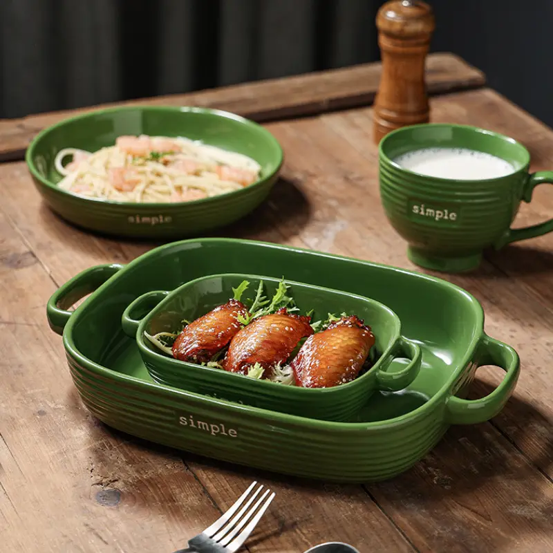 Service en porcelaine quantité minimale de commande bas assiette plats assiettes vert brillant vitrage en céramique dîner pour cuisine logo personnalisé