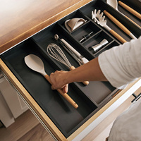 Organisateur de tiroir de cuisine réglable personnalisé pour ustensiles et objets divers, qualité alimentaire, en bois de bambou durable, antidérapant