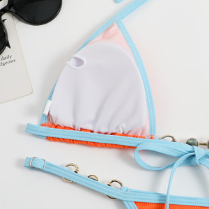 Grensoverschrijdende Europese Amerikaanse buitenlandse handel Nieuwe Sexy Effen Chiffon Metalen Bikini 2-delige Dames Zwemkleding Set - Product Image 5