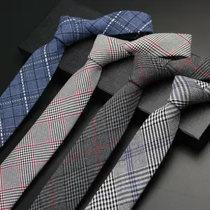 Modern classic business young men soft cotton striped plaid necktie mint fashion custom cotton neck tie men slim tie in cotton
