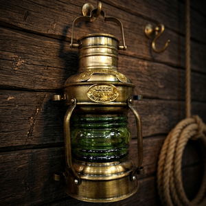Lámpara Colgante Náutica Vintage de Latón con Cristal Verde, Luz Marina Decorativa, Artesanía Metálica - Product Image 2