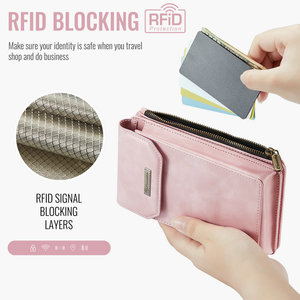 レディース RFID セキュア ダブルジッパー PU 財布 携帯電話用小型財布 クレジットカード リストレット 携帯電話バッグ 防水 耐衝撃 - Product Image 3