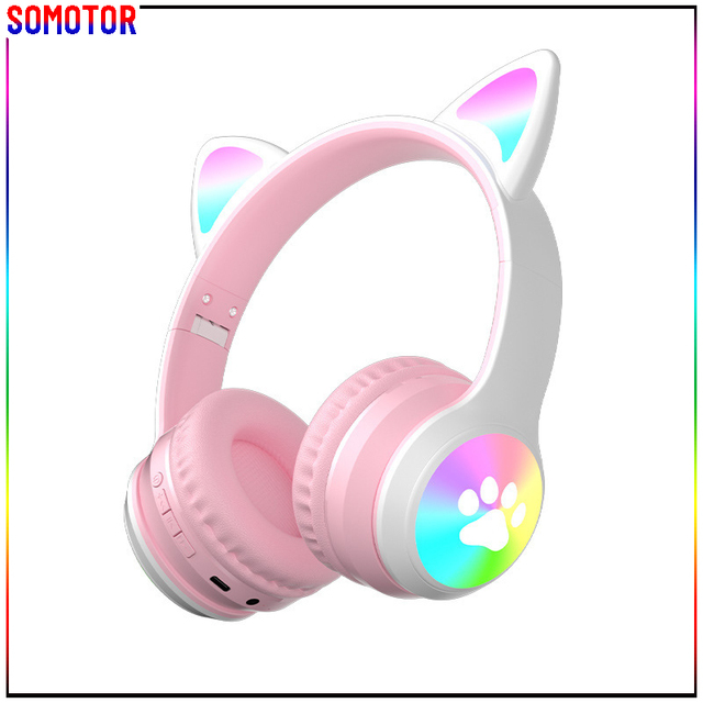 Highly Attractive RGB Light-Up Cat Ear Over-ear for 5.4 Headphones Wireless Headset Long Battery Life HIFI Sound