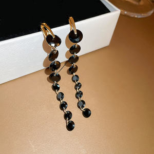 <span class=keywords><strong>Xina</strong></span>-pendientes largos simples con borlas para mujer, aretes geométricos de cristal de circonita negra, joyería con estilo - Product Image 3