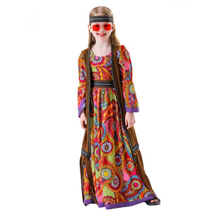 Disfraz Hippie para niñas, vestido de chifón lavable estilo A-Line, atuendo retro para fiesta disco - Product Image 2