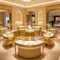 Vitrine de présentation de bijoux sur mesure, finition brillante, éclairage LED, vitrine en verre pour la vente au détail commerciale