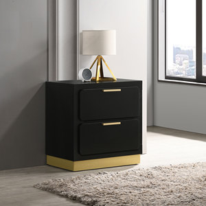 Sophia Black 2-<b>drawer</b> Nightstand Modern Bedroom <b>Storage</b> Cabinet Organizer - Product Image 1