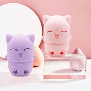 Cute Mini Cat Shaped Silicone <b>Makeup</b> Sponge <b>Holder</b>, Portable Dustproof Breathable Beauty Blender Storage Case - Product Image 4